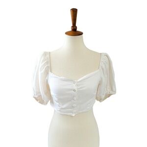 Girl And The Sun Mimi Milkmaid Crop Top‎ Women S White Puff Sleeve Cottage Boho